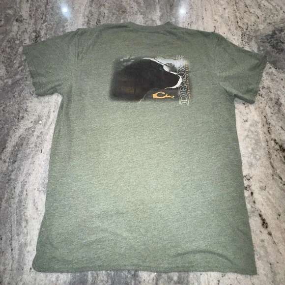 Drake Waterfowl Men's Large T Shirt Green Black Dog Short Sleeve - Picture 6 of 7